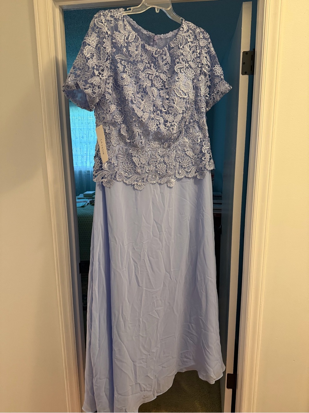 Light Periwinkle Lace-Overlay Maxi Dress